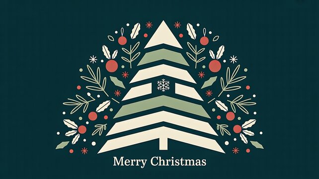 Christmas tree greeting design with festive floral decoration and lettering