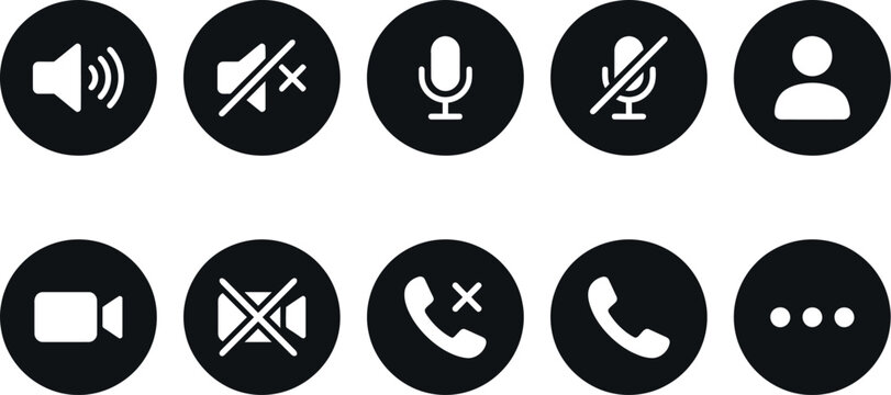Collection of minimalist communication and audio control icons in monochrome style