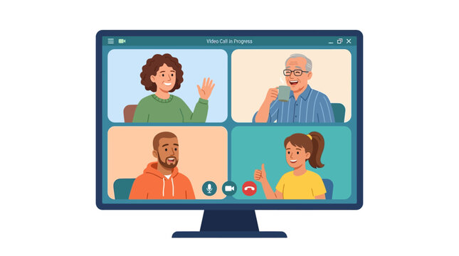 Diverse Group Video Call on Computer Screen