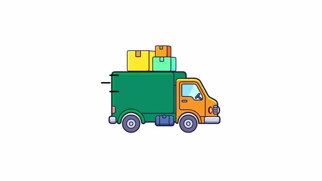 Delivery truck loaded with cargo boxes moving fast