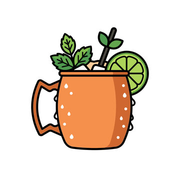 Refreshing Moscow Mule cocktail in copper mug with lime and mint garnish.