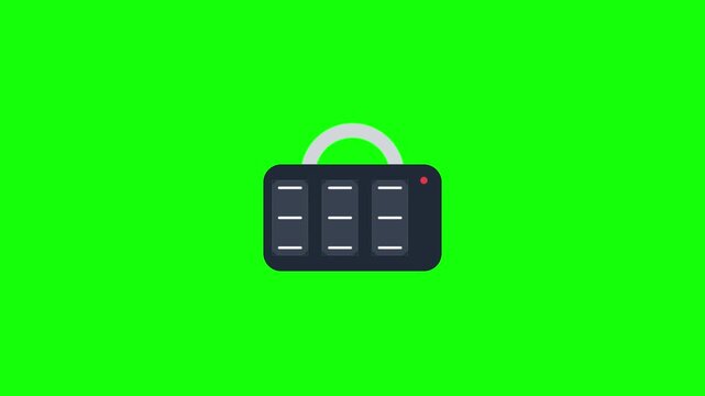 2D vector animation icon of an unlocked combination padlock featuring three scrolling digits on a bright green background for chroma key compositing and UI design.