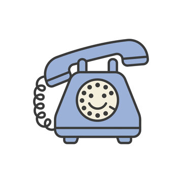Retro rotary telephone with a smiling face on the dial.