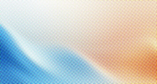 Retro halftone gradient background, blue and orange pop art pattern, vintage comic book style texture for graphic design