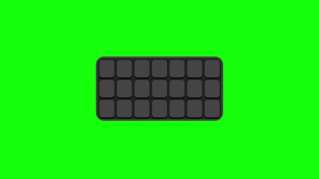 2D computer keyboard animation icon featuring a glowing white key with motion lines on a chroma key green screen background, minimalist flat vector design for video production.