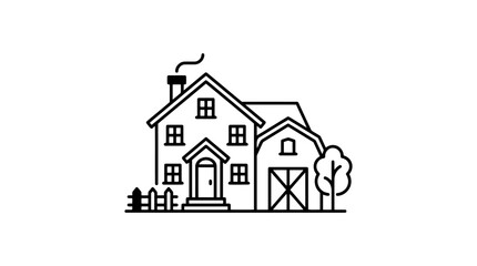 Fototapeta premium Farmhouse and barn illustration presents a simple black silhouette dwelling