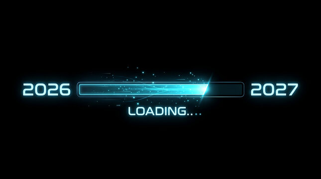 Loading progress bar between years 2026 and 2027 , Happy New Year 2027, New Year 2027, Happy New Year, New Year, 2027 Typography, 2027