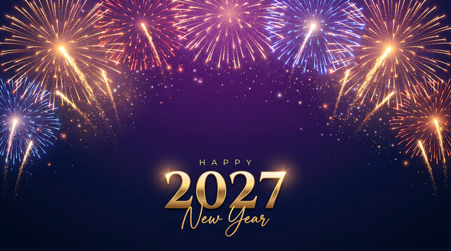 Fireworks display celebrating new year 2027 , Happy New Year 2027, New Year 2027, Happy New Year, New Year, 2027 Typography, 2027