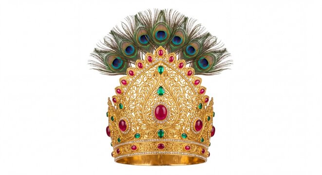 Isolated Golden Durga Mukut Crown for Navratri