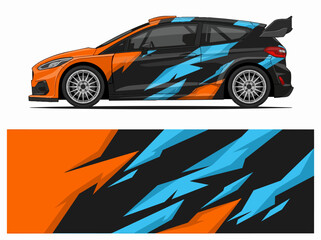 Naklejka premium Orange and blue racing car with dynamic wrap design
