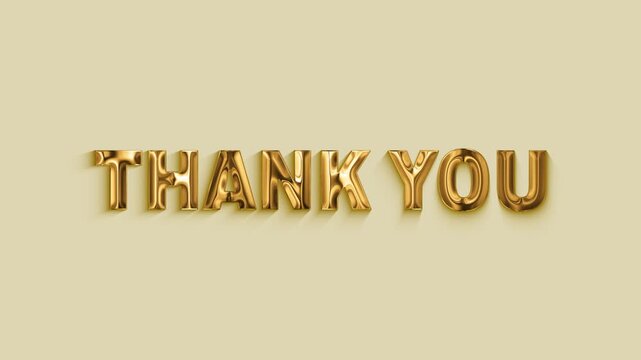 Elegant golden Thank You text animation with metallic lettering, glossy highlights, 4k motion graphic with alpha channel