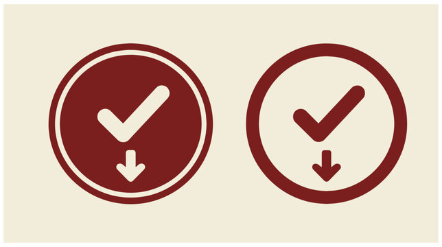 Download check mark icons with downward arrow symbols download icon red circle button graphic save sign file transfer tick mark web element interface design arrow symbol download