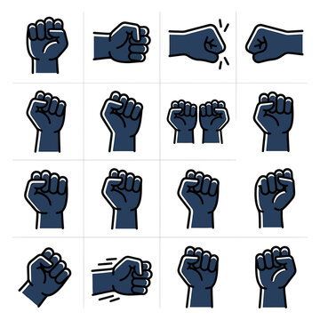Clenched fist icon set for power and social protest