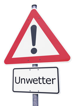 3d Illustation - Verkehrsschild - Achtung - Unwetter - Freisteller