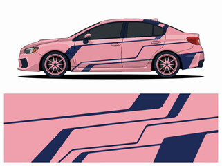 Fototapeta premium Pink sports car with racing stripes and custom decals