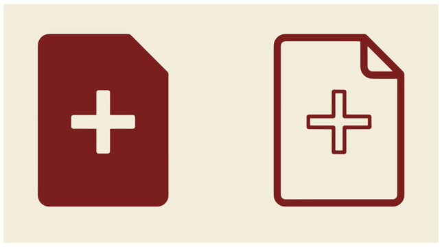 Document file icon with plus sign symbol in solid and outline style add document create document user interface web element app icon digital document text file vector graphic