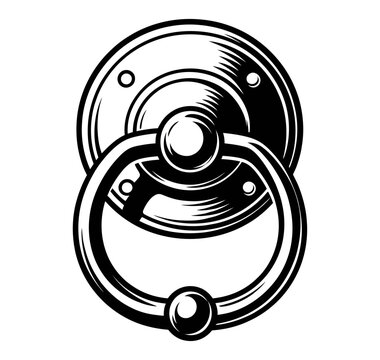 Black and White Vector Illustration of a Classical Round Door Knocker Hardware