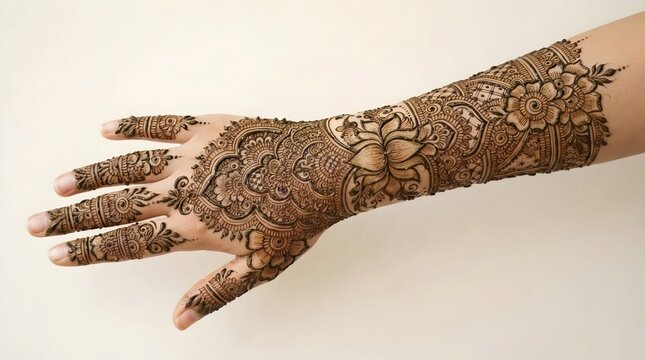 Intricate Floral Bridal Henna Mehndi Design on Hand and Forearm
