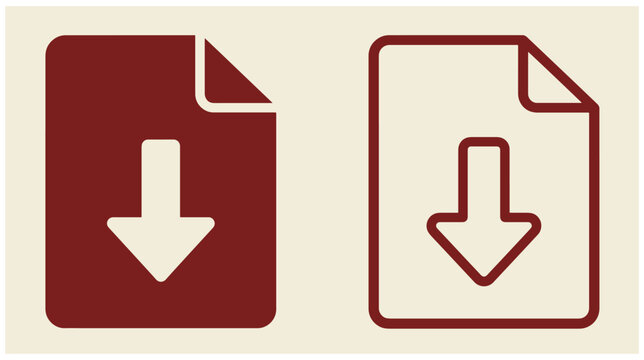 Set of file download icons showing document page with downward arrow in solid and outline style download icon arrow down page curl data transfer UI element download symbol technology
