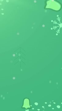 Animation of christmas pattern with bells and trees on green background