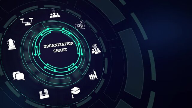 Visualizing enterprise reporting lines and team divisions inside an interactive organization chart HUD interface