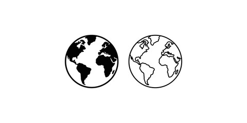 Earth globe icon set black silhouette and outline for web map designs. © Shahmeer