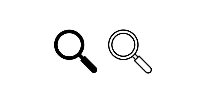 Magnifying glass solid and outline icons black shapes for search tools.