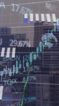 Animation of data processing over cityscape