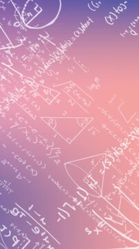 Animation of mathematical equations and diagrams floating against purple gradient background
