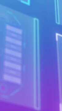 Animation of interface with data processing against purple gradient background