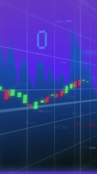 Animation of financial data processing over purple background