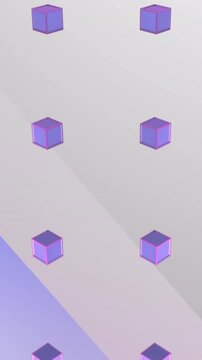 Animation of red dots over 3d cubes over blue, white and gray background