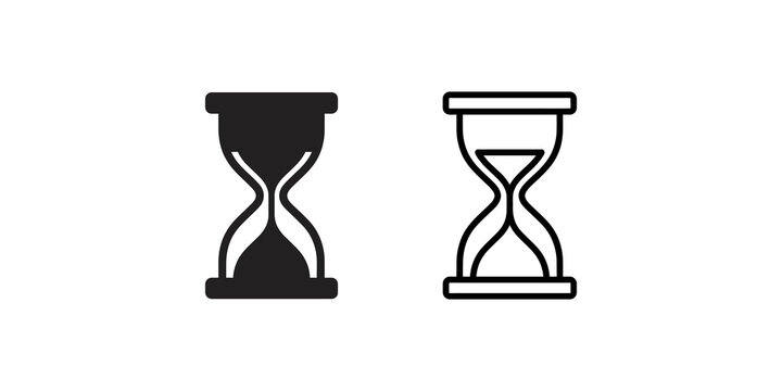 Hourglass time management icon set black silhouette and outline design.