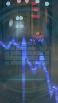 Animation of arrows over graph and firewall icon against blurred vehicles moving on street