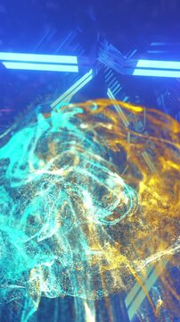 Animation of dynamic smoke pattern over triangular tunnel against abstract background