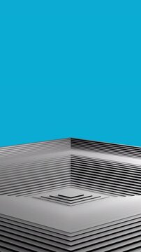 Animation of grey squares pattern pulsating on blue background