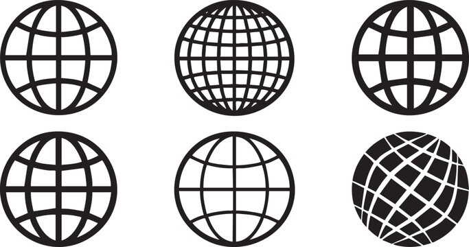 Globe Minimalist Grid Icon Set for Global Business, earth, world, sphere, network, connection