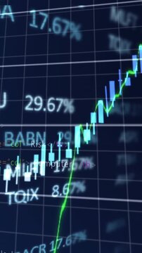 Animation of financial and stock market data processing against blue background