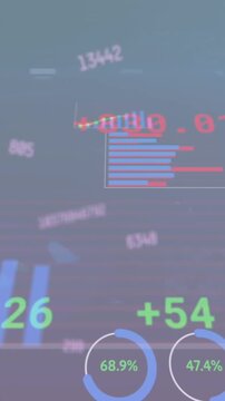 Animation of changing numbers, statistical, stock market data processing on blue gradient background