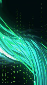 Animation of data processing over light trails on black background