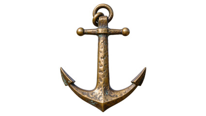 Antique brass ship anchor with textured surface, isolated on transparent background © Sorin