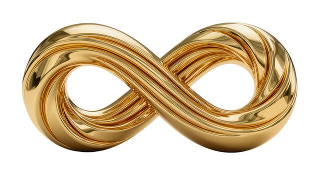 Shiny golden infinity symbol with ribbed texture, isolated on transparent background