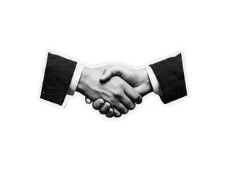 Black and white halftone handshake graphic sticker isolated on transparent background © creatfive