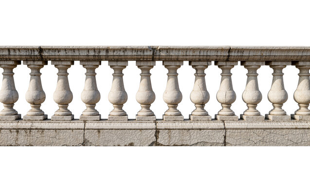 Ornate stone balustrade with decorative balusters, isolated on transparent background