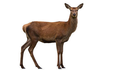 Fototapeta premium Brown deer standing alert, isolated on transparent background