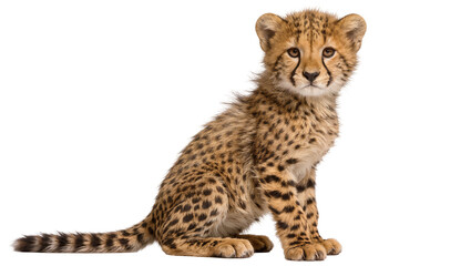 Spotted cheetah cub sitting, isolated on transparent background © Sorin