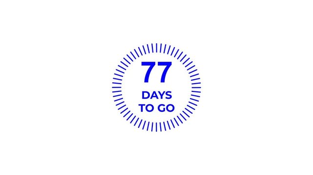 Countdown timer graphic with circular animation and number 77 days to go in blue on white background