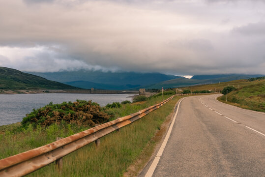 Glascarnoch Dam on Loch Glascarnoch in the Scottish Highlands, Scotland, UK - 4 September 2026.