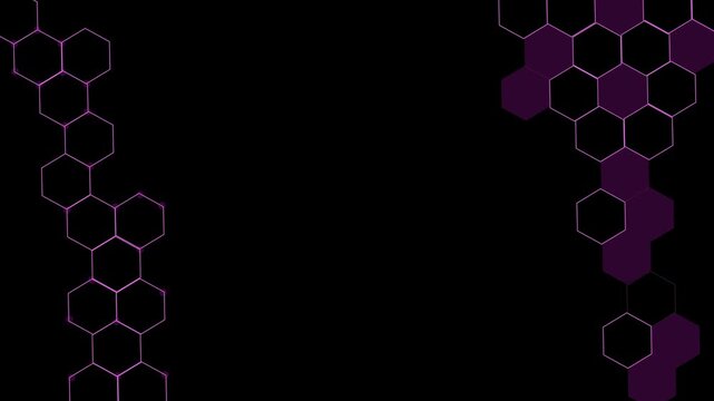 Glowing hexagonal grid elements arranged vertically on left and right modern tech pattern background animation