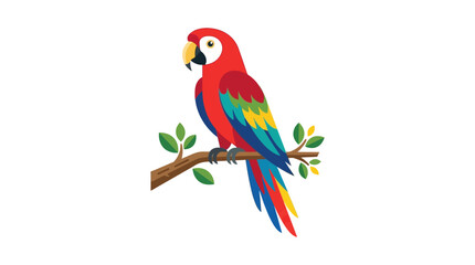Obraz premium Colorful macaw perched on a branch flat vector illustration